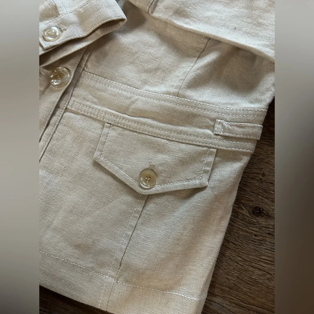 Kasper Safari Style Blazer Jacket Linen Blend Cream/Tan Size 10 - Picture 5 of 12